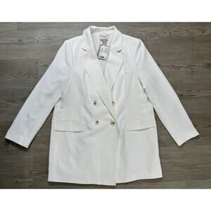 H&M Oversized Boyfriend Fit White Blazer Women’s Size L NWT